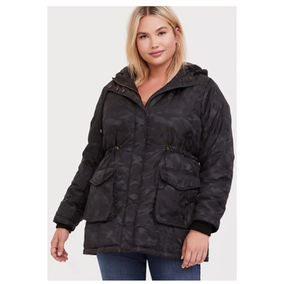 Neutral Camo print waist tie winter jacket - Picture 2 of 10